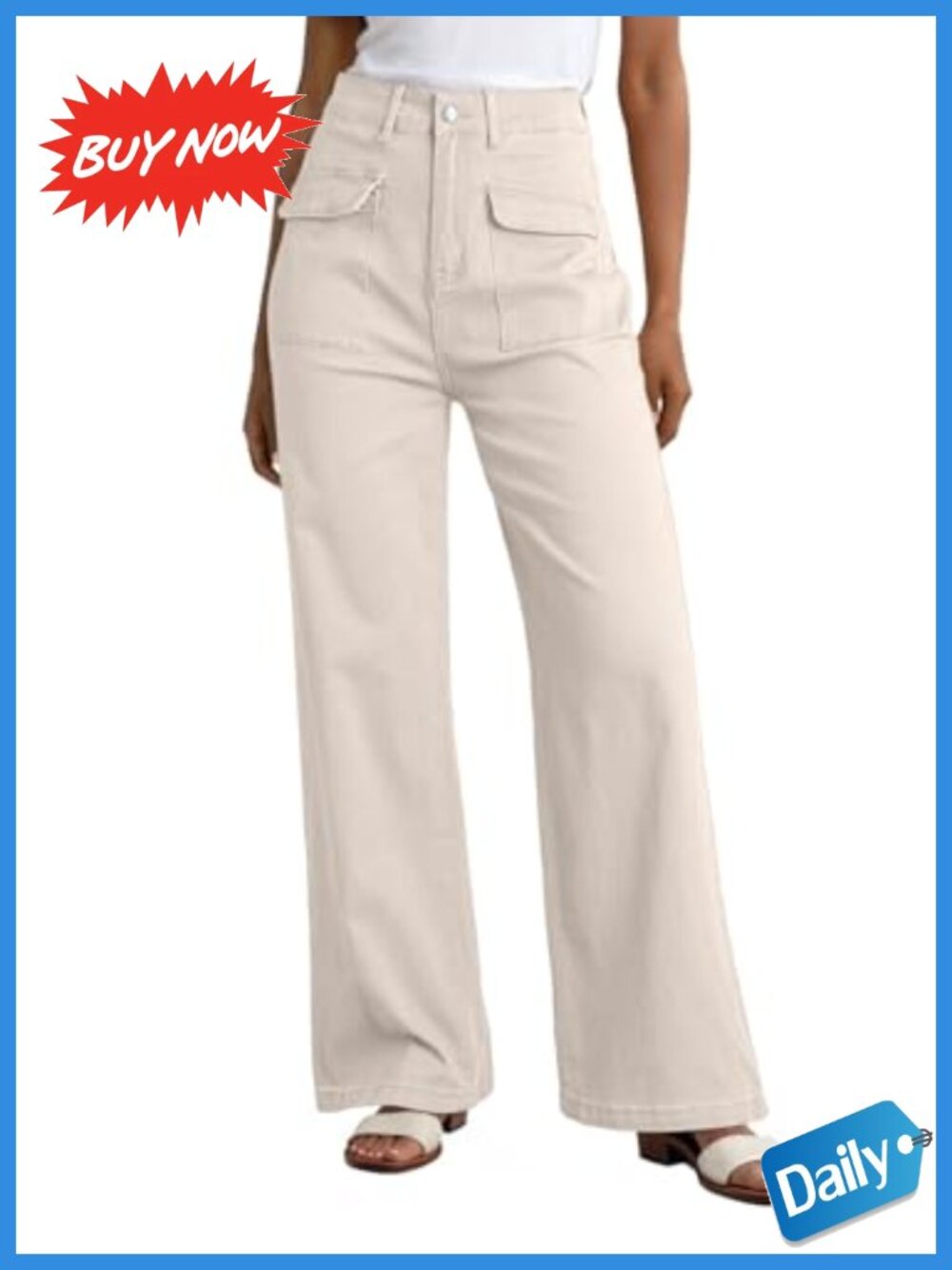 High Waist Wide Leg Cargo Pants Cotton Blend Stretch Workwear Casual